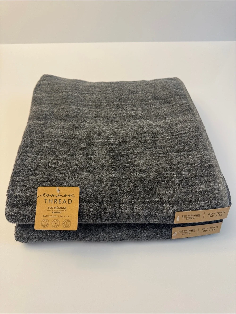 2pc COMMON THREAD Eco-Melange Bamboo/Cotton Bath Towel Set - Heather Dark Grey